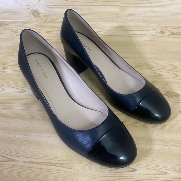 Cole Han Black Leather Block Heel Round Toe Pumps Women’s Shoes 7.5 B main image 10